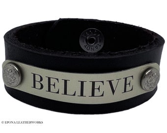 Believe Bracelet - Chrome- Size 7" -Brown Harness Leather - Leather Bracelet