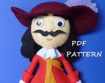 PDF sewing pattern to make a felt Captain Hook