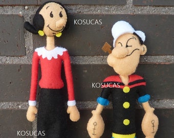 PDF pattern to make a felt Popeye and Olive.