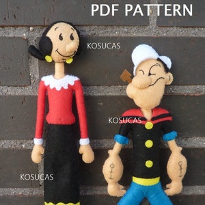 PDF pattern to make a felt Popeye and Olive.