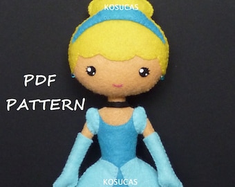 PDF sewing pattern to make felt doll inspired in Cinderella.