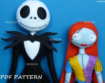 PDF pattern to make a felt Jack and Sally.