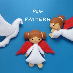 PDF sewing pattern to make felt small angels and a dove