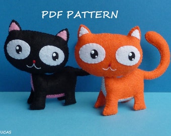 PDF sewing pattern to make a felt little cat.