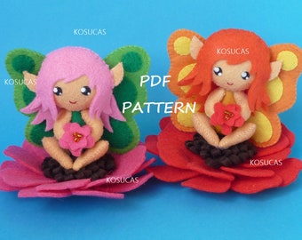 PDF sewing pattern to make a small flower fairy in felt