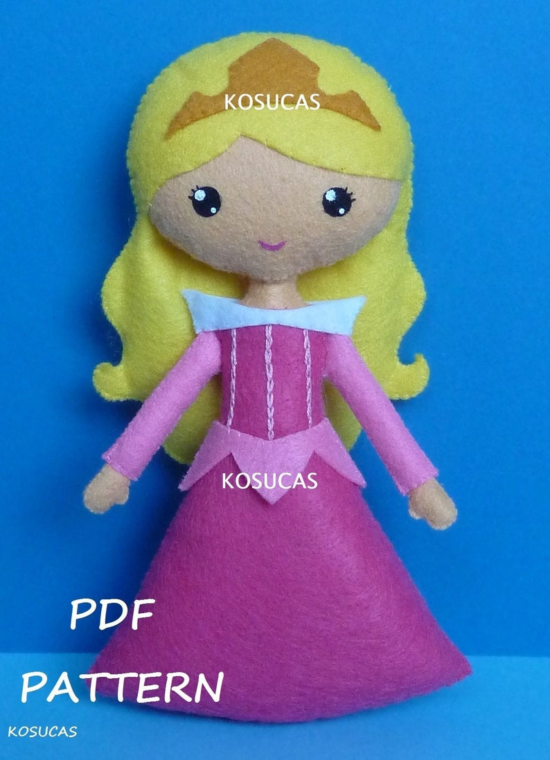 PDF sewing pattern to make a felt doll inspired in Sleeping Beauty image 1