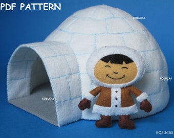 PDF pattern to make a felt igloo and a felt eskimo.