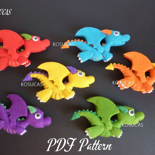 PDF sewing pattern to make a little felt dragon.