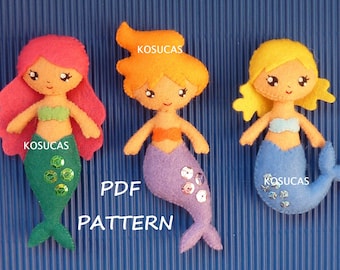 PDF sewing pattern to make a small mermaids in felt.