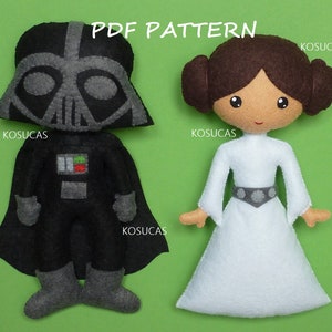 PDF pattern to make a felt Dark Vader and Princess Leia.