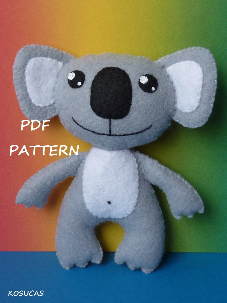 PDF sewing pattern to make a felt koala bear and a panda bear. image 2