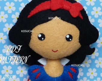 PDF sewing pattern to make a felt doll inspired in Snow White.