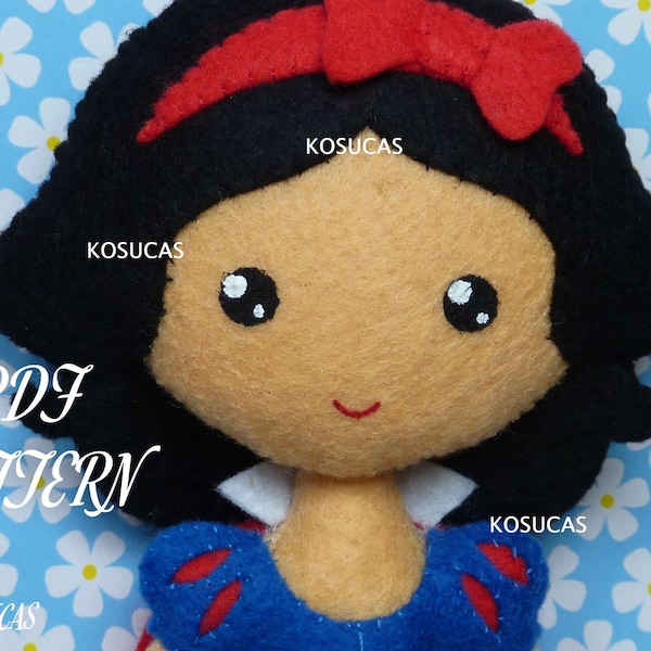 PDF sewing pattern to make a felt doll inspired in Snow White.