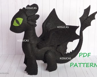 PDF sewing pattern to make a felt dragon.