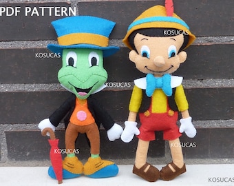 PDF tutorial to make a felt Jiminy Cricket and Pinocchio.