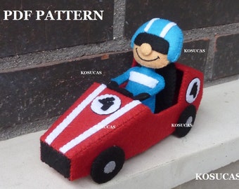 PDF pattern to make al felt race car and a pilot.