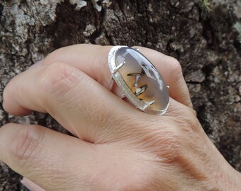 モンタナアゲートリング、スターリングシルバーアゲートリング