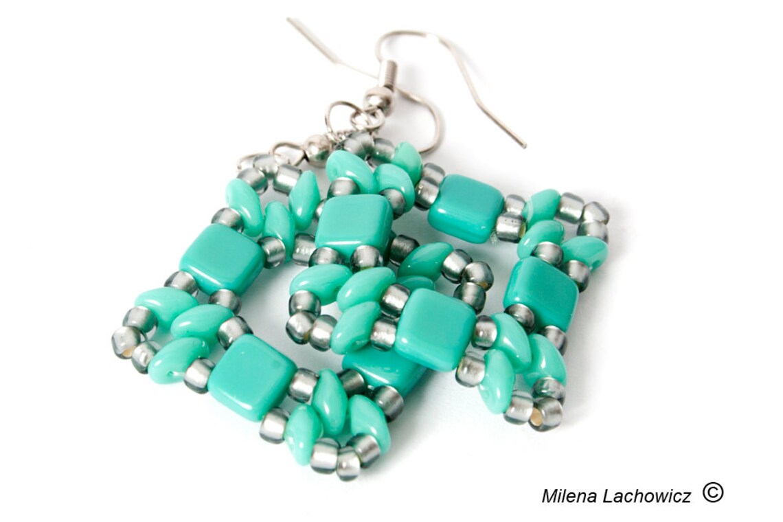 Beaded Square Earrings Etsy