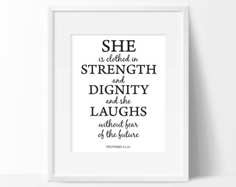 Proverbs 31:25 | Clothed in Strength | Bible Verse Digital Print