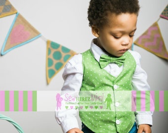 Lime Green White Dot Boys Custom Vest Pre-Tied Bow Tie 6-9 mo 12-18 mo 2T 3T 4T 5T 6 7 8 9 10