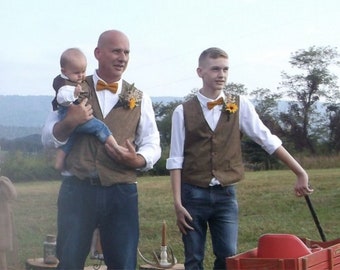 GROOMSMEN Brown Tweed Herringbone LOOK Cotton Country Wedding Vest ADULT Sizes