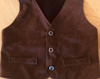 RING BEARER Chocolate BROWN Faux Suede Vest Infant Toddler Child Sizes thru Youth 10