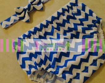 Royal Blue Chevron Infant Photo Prop 1st Birthday Cake Smash Set Diaper Cover Bow Tie