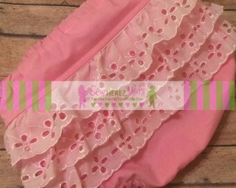PINK Ruffle Diaper Cover 3 Rows Pink EYELET LACE Sizes Newborn 3 mos 6 mos 12 mos 18 mos 24 months