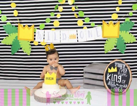 Baby Boys 1st Birthday Cake Smash Outfit// Prop.wild One Black//grey//yellow