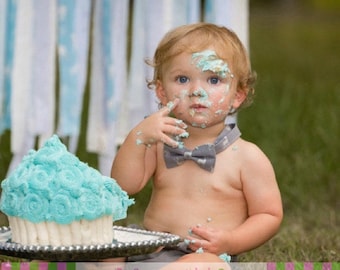 DEER Buck HEAD Gray Hunter Newborn Photo Prop 1st Birthday Cake Smash Set Diaper Cover and Bow Tie