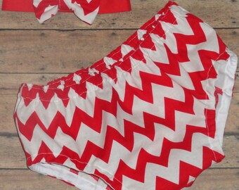 Cake Smash Red Chevron 3 pc Set Diaper Cover Bow Tie Suspenders