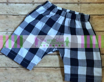 Baby Pants Boy or Girl Navy Blue BUFFALO CHECK Newborn Pants Optional Bow Tie or Headband