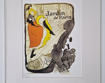 Vintage Henri Toulouse-Lautrec Jane Avril Jardin de Paris, lithograph Giclee, print on canvas Lambert Studios Inc. Mounted.