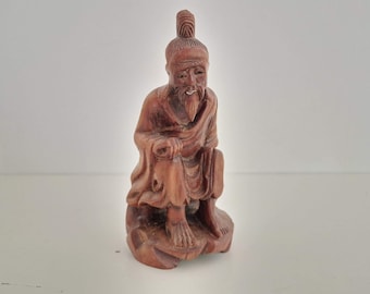 Statue Chinese Oriental Carved Figure Monk Old Man Sitting