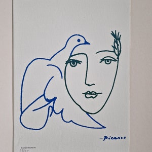 Vintage Pablo Picasso 'Visage de la Paix IV' Peace Dove Face, lithographie Giclee, impression sur toile Lambert Studios Inc. Monté.