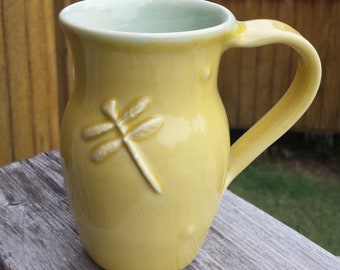 Handmade Pottery Coffee Mug with Dragonflies
