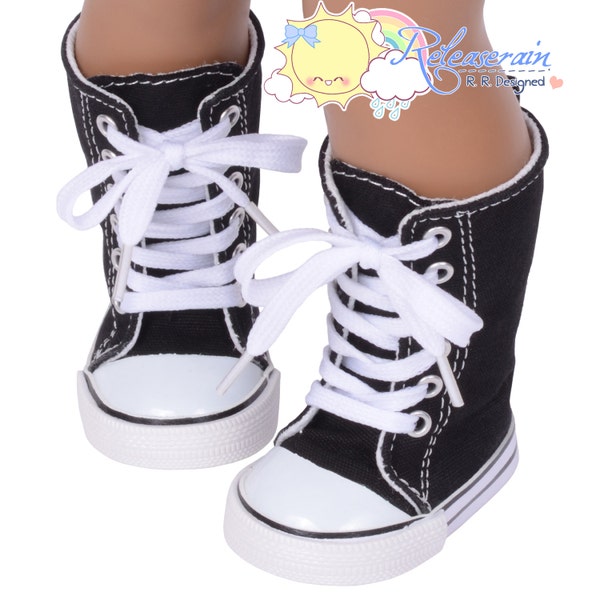 Knee High Top Lace-Up Sneakers Boots Doll Shoes Black for 18" American Girl Dolls