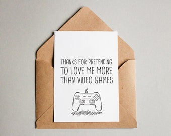 Printable Funny Hand Drawn Video Game Happy Valentine's Day, Anniversary, Birthday, I Love You Card - 5" x 7" Folded