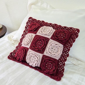 Crochet Pattern: Checkered Rose Pillow (PDF Download + Photo and Video Tutorials + Charts)