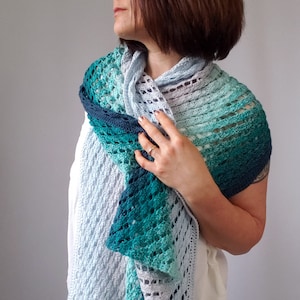 Crochet Rectangle Wrap Pattern: Diagonal Shells, One Skein Lace Shawl (PDF Download + Chart)