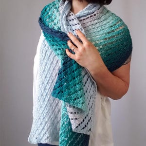 Crochet Rectangle Wrap Pattern: Diagonal Shells, One Skein Lace Shawl (PDF Download + Chart)