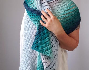 Crochet Rectangle Wrap Pattern: Diagonal Shells, One Skein Lace Shawl (PDF Download + Chart)