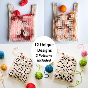 Filet Crochet Pattern Bundle: Cherries Market Bag + Fresh Mesh Produce Bag (PDF Download + Charts)