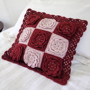 Crochet Pattern: Checkered Rose Pillow (PDF Download + Photo and Video Tutorials + Charts)
