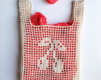 Cherries Market Bag Filet Crochet Pattern with 5 Additional Filet Designs | Instant Digital Download