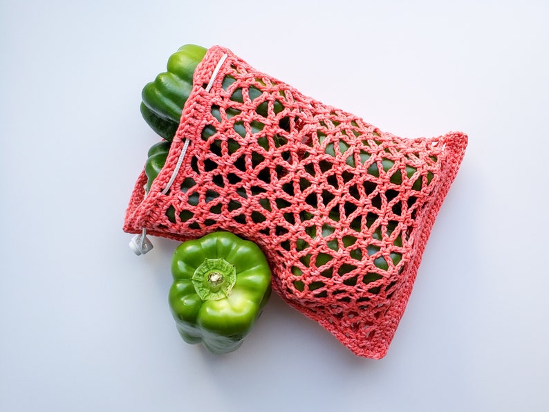 Star Lattice Small Reusable Mesh Produce Bag Crochet Pattern Instant Digital Download image 7