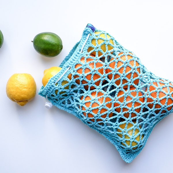 Star Lattice Small Reusable Mesh Produce Bag Crochet Pattern | Instant Digital Download