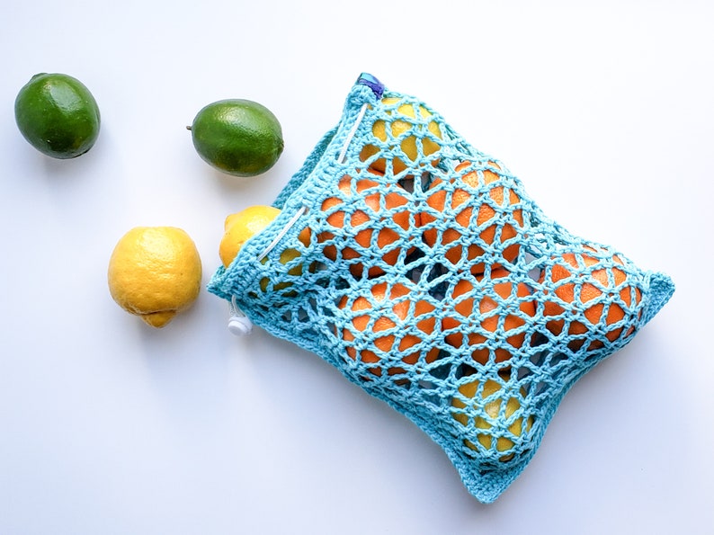 Star Lattice Small Reusable Mesh Produce Bag Crochet Pattern Instant Digital Download image 1