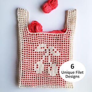 Filet Crochet Pattern: Cherries Market Bag (PDF Download + Charts for 6 Designs)