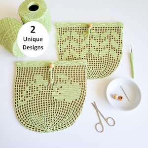 Filet Crochet Pattern: Green Grocer and Zigzag Produce Bags (PDF Download + Charts)